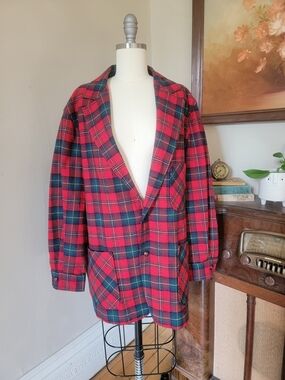 Pendleton Red and Green Plaid Wool Blazer Jacket XL